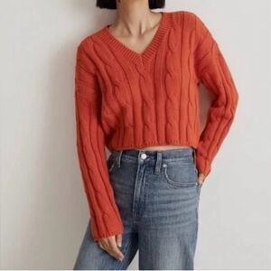 Madewell Orange Crew Neck Cable Knit Sweater